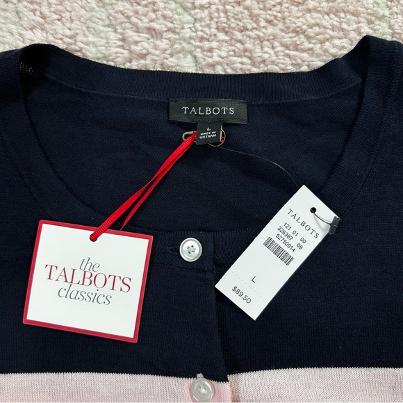 NWT Talbots Striped Cardigan Red Pink Navy White Cotton Blend Office Classic LRG - Picture 3 of 9